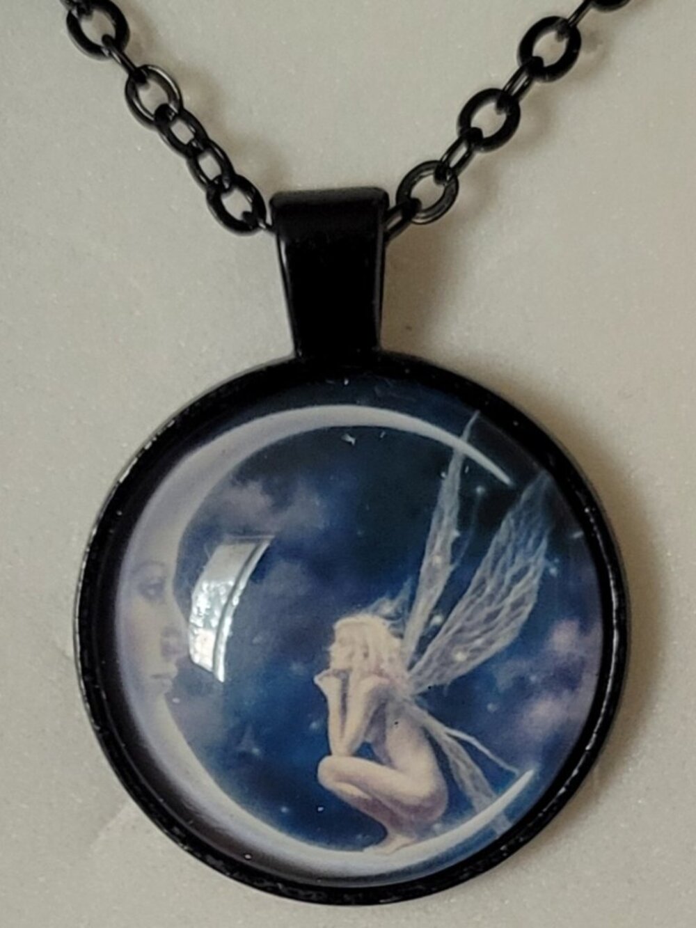 Black Gold Silver Fairy and the Man in the Moon Pendants